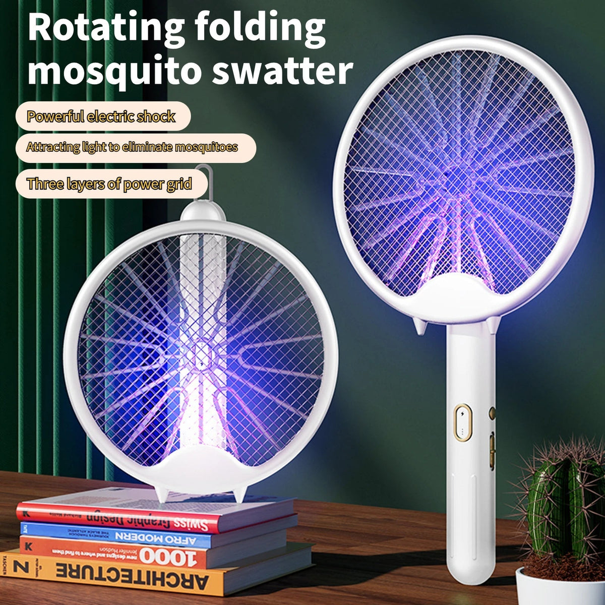 USB Electric Fly Swatters Foldable UV Light Electric Flies Shocker