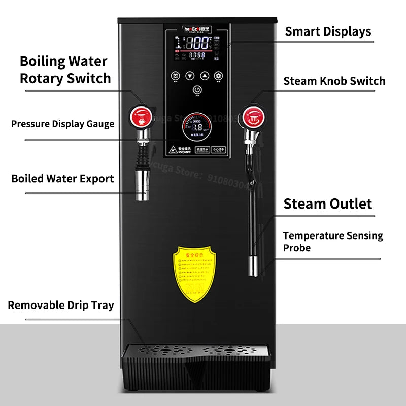 Commercial Intelligent LCD Touch Screen 12L Water Boiler With Steam Water Heater Milk Foam Machine Bubble Tea Equipment