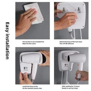 Barber Hotel Non Perforated Wall Mounted Hair Dryer Home Bathroom, High Wind Blue Light Hair Care Accesorios Para El Cabello