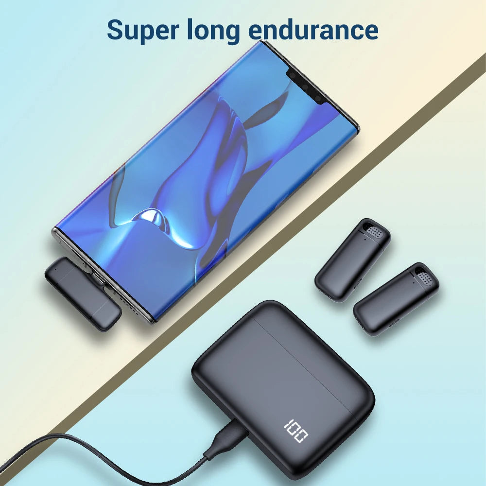 Basix Wireless Lavalier Microphone Mini Portable Noise Reduction Video Recording Microphone For iPhone Android With Charging Box - Stereotech