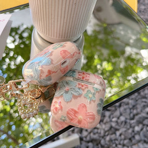 Retro Pink Flower+Hanger For Apple AirPods 1 2 Pro Bluetooth Headphone Cover 3rd Generation Silicone Soft Cover Protective Case - Stereotech