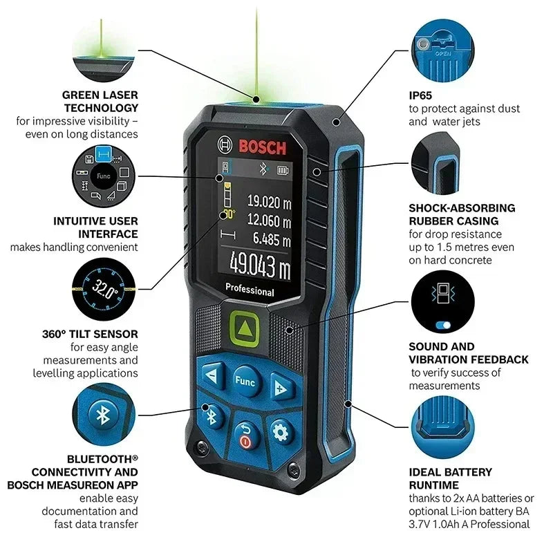 BOSCH Laser Range Finder High Precision Lightweight Modern Screen Measurement Laser Measure RangeFinders GLM50-27CG