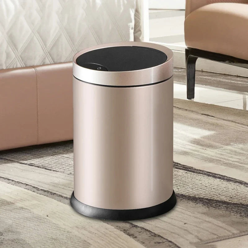 Automatic Sensor Luxury Trash Can 2022 Smart Cleaning Metal Garbage Bin Wastebasket Clean Bote De Basura Desk Assessories