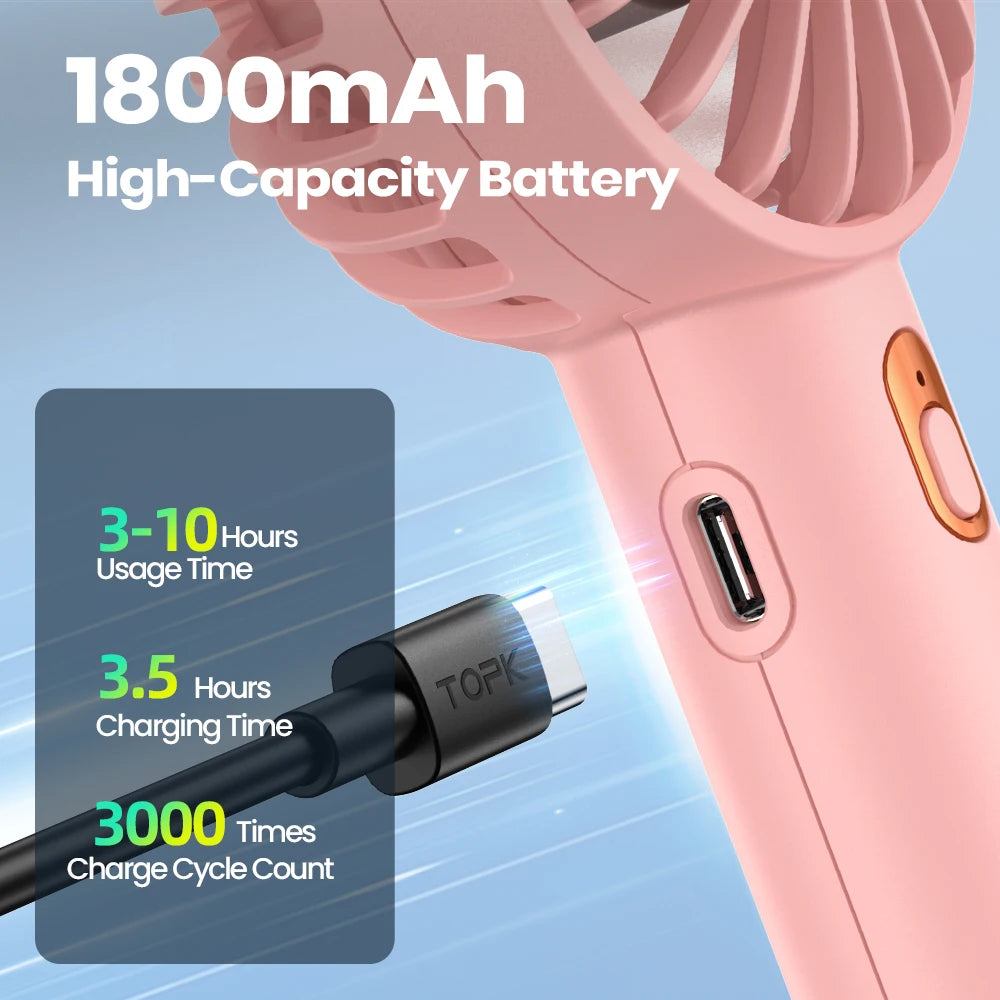 TOPK Mini Portable Fans Handheld USB Rechargeable Fan Mini Desktop Air Cooler Outdoor Fan Cooling Hand Fans Ventilation Fan - Stereotech