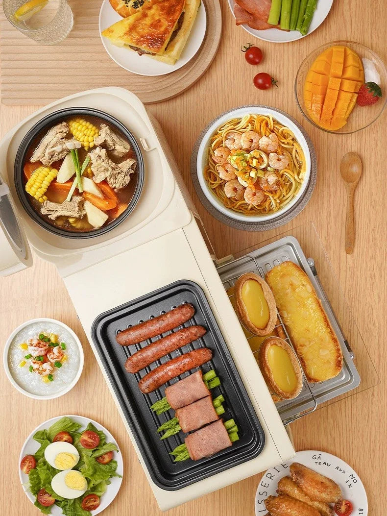 Multifunctional breakfast machine, four-in-one grilled hot pot electric oven, household rice cooker, toaster, sandwich machine - Stereotech