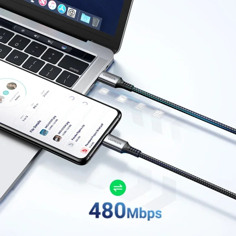 UGREEN USB Type C Cable 100W USB C To USB C Cable Silicone braided PD Fast charging 25cm 50cm 1m 1.5m 2m phone notebook Android