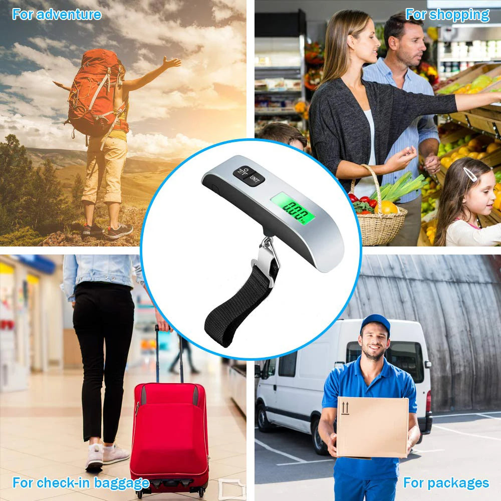 Digital Luggage Scale 110Lb/50Kg Hanging Baggage Scale LCD Display Portable Suitcase Weighing Scale Travel Luggage Weight Scale - Stereotech