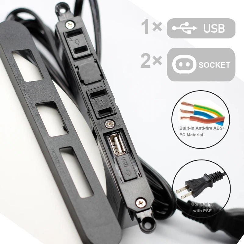 OEM 1.8M Hotel Furniture Recessed Japan 2 AC Outlets 1 USB Ports Power Strip