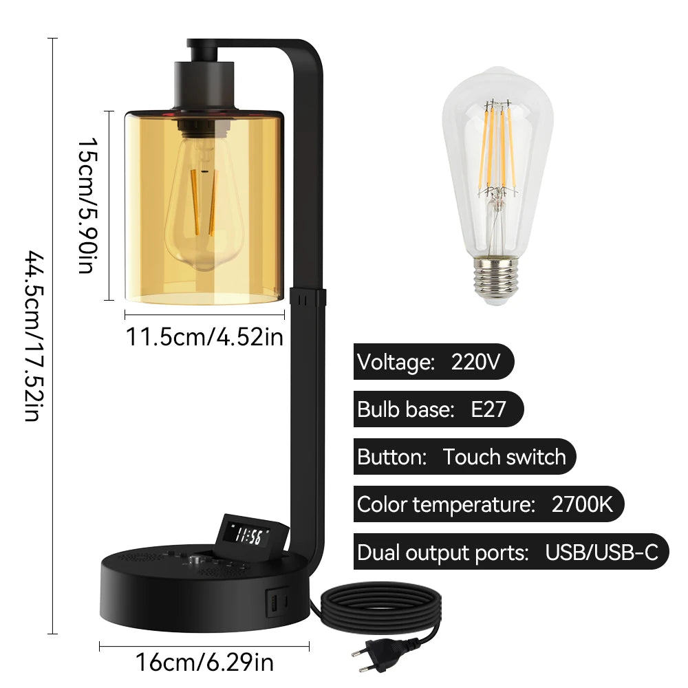 USB Rechargeable LED Table Lamp Bedside Night Lamp Dimmable Touch Switch Bedroom Living Room Study Office Lighting E26/E27