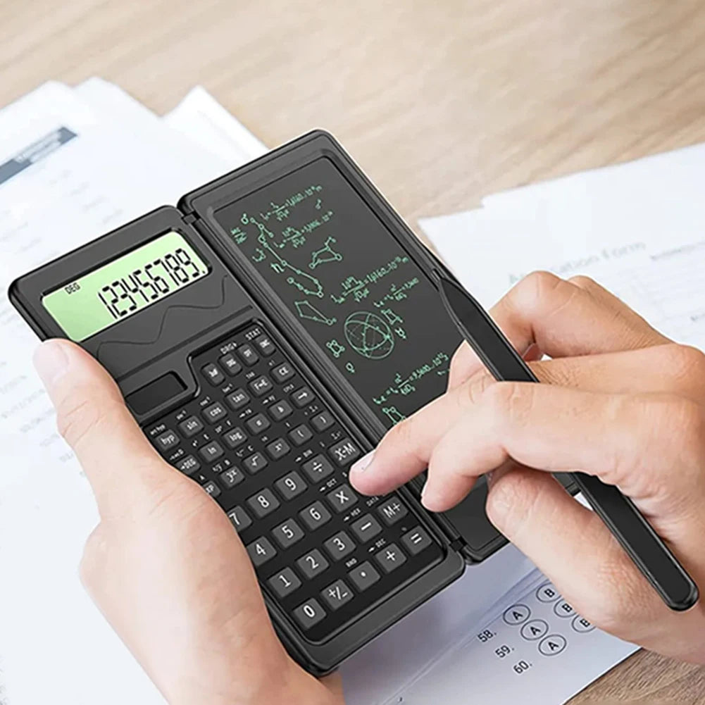 Foldable Scientific Calculator 12-Digit Large Display Calculator with 6 Inch Erasable LCD Writing Tablet Digital Drawing Pad - Stereotech