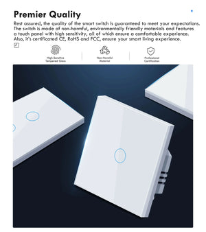 GIRIER Tuya Smart WiFi Light Switch 1/2/3 Gang Smart Touch Wall Switches EU Works with Alexa Google Home, Neutral Wire Optional