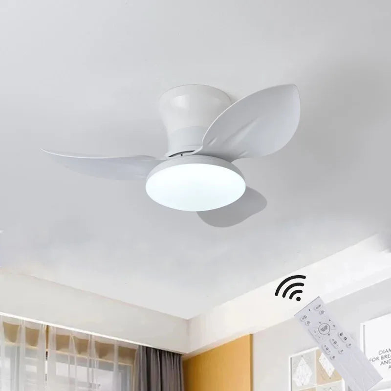 Modern Black White Low Floor DC Motor 30W Ceiling Fans With Remote Control Simple Ceiling Fan With light Home Fan 100-240V - Stereotech