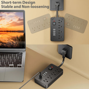 10-in-1 US Power Outlet, Power Outlet Surge Protector, 4 AC Outlets, 4 USB 2 Type-C, Desktop Charging Station with Overload Prot