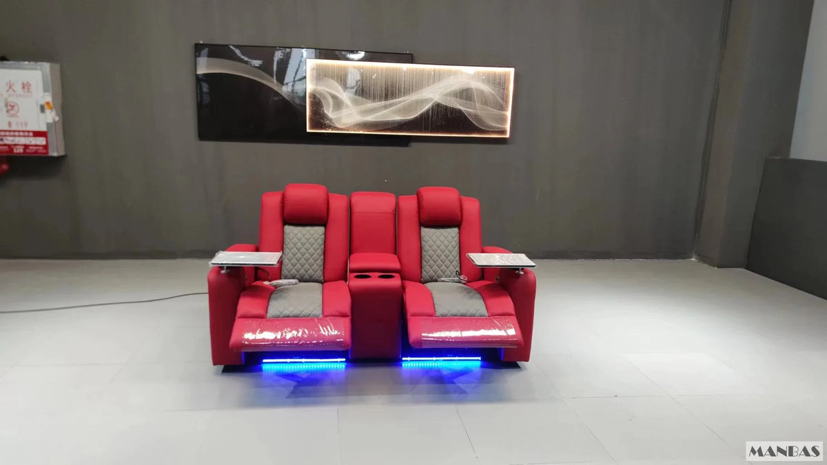 Linlamlim Dual Motors Leather Sofa Seating Room Couch with Electric Recliner, Massage, Refrigeration Cup Holder, USB and Storage