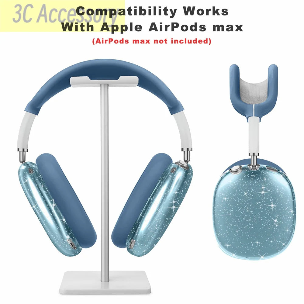 New glitter Black/Blue/Pink/Green/Clear 3 in 1 Earphone Case For Apple AirPods Max 3D Luxury Silicone Air pods Protective Cover - Stereotech