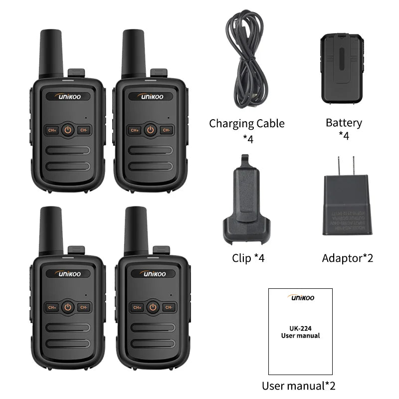 UNIKOO Walkie Talkie UK224 4 pcs Mini Portable Two Way Radio PMR FRS Handheld Radio Comunicador Long range Kids Walkie Talkies