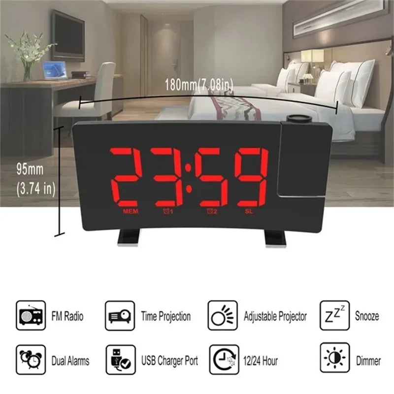 Multifuctional Projection FM Radio Alarm Clock Digital Clock with USB Charging Bedrooms Clock Wall Home Decor