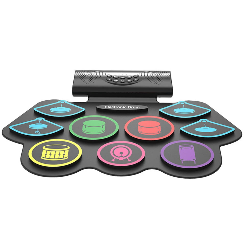 Electronic Drum Set with Drum Sticks and Pedals Roll-Up Drum Practice Pad BT Electric Drum Set for Kids Xmas Birthday Gift