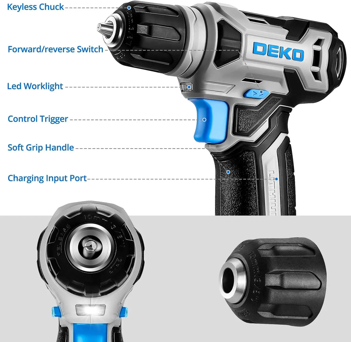 DEKO  Cordless Drill 8V Set 3/8&quot;Keyless Chuck, Wireless Mini Power Driver with Screw Set Electric Screwdriver Built-in LED