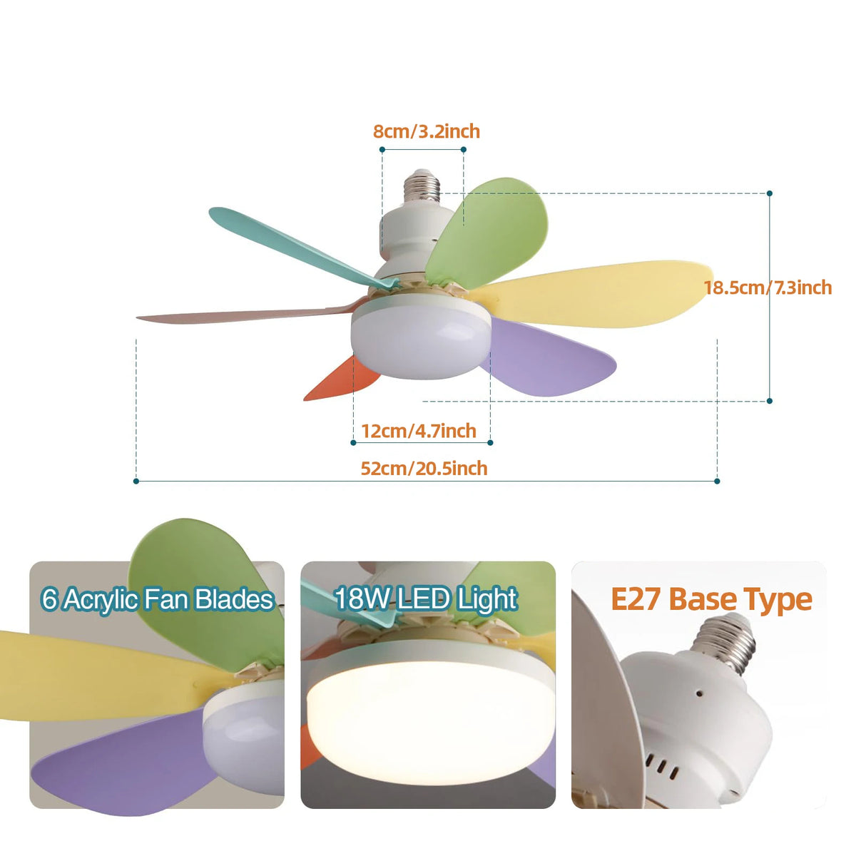 20.5-inch LED 40W ceiling fan light E27 with remote dimming function, suitable for living room, study, and home use, 85-265V - Stereotech
