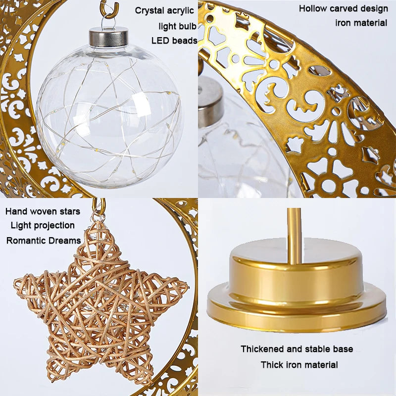 Eid Mubarak Star Moon Light Bedroom LED Table Lamp Muslim Ramanda Festival Night Light Christmas Atmosphere Party Wedding Light
