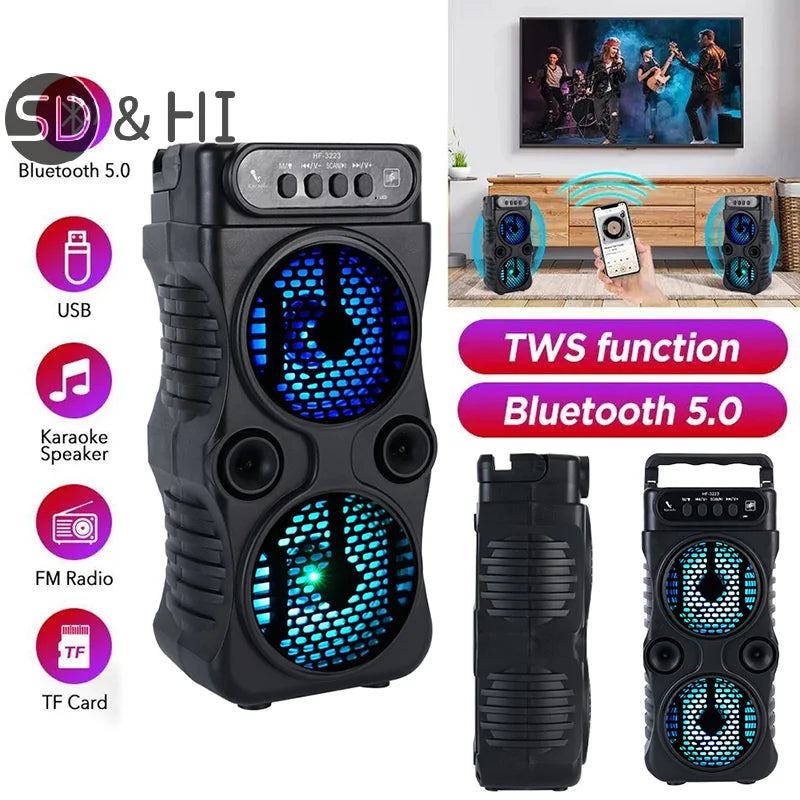 Outdoor Portable Wireless Speaker Dual 3 Inches Music Stereo Subwoofer Bass USB Power Supply For Dancing Party Family Karaoke