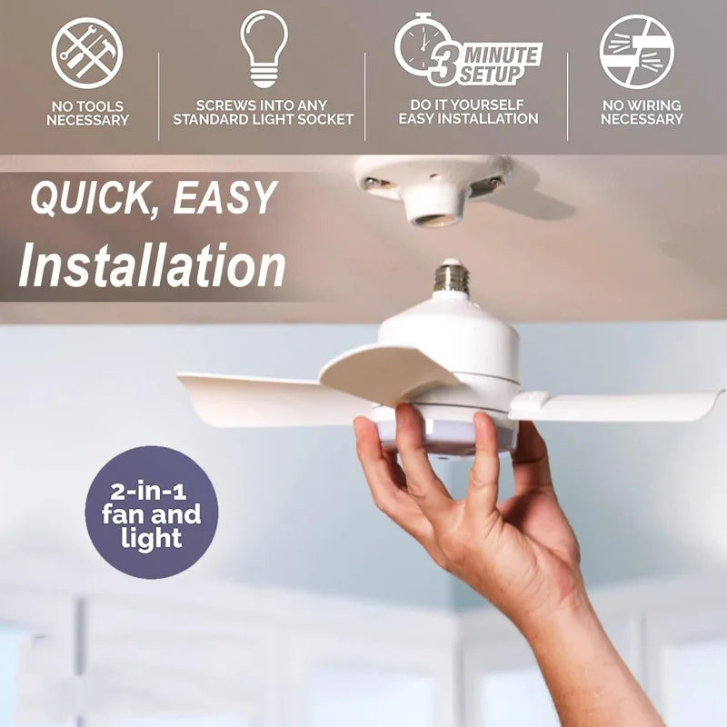 30W Ceiling Fan Led Light E27 Socket Fan With Smart Remote Control 1000Lm 5000K Bulb Fan Lamp For Bedroom Living Room - Stereotech