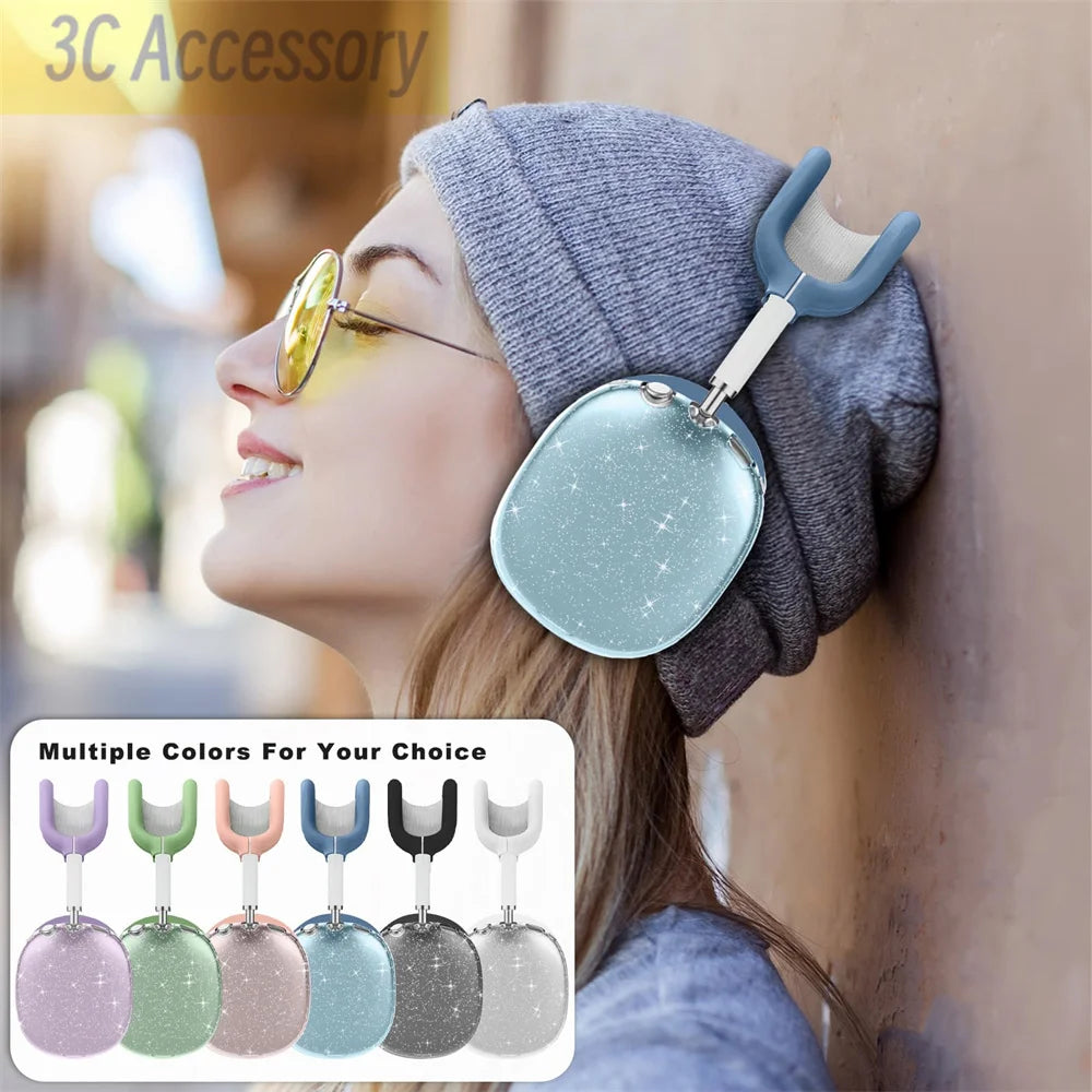 New glitter Black/Blue/Pink/Green/Clear 3 in 1 Earphone Case For Apple AirPods Max 3D Luxury Silicone Air pods Protective Cover - Stereotech