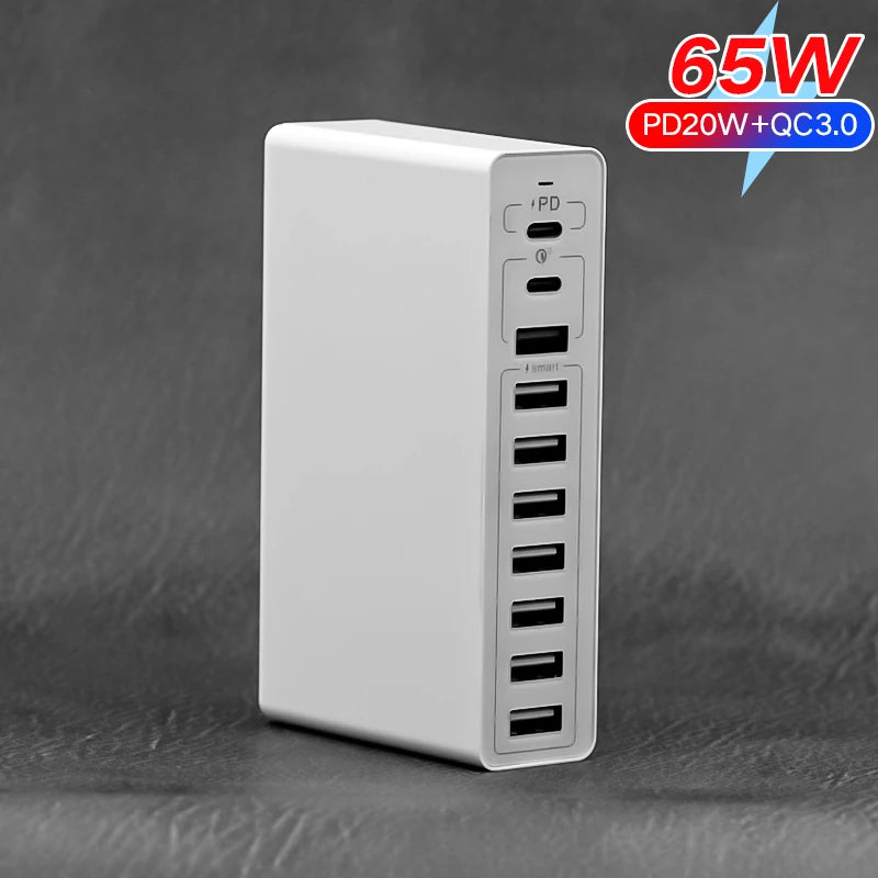 65W 4 6 10 Port Usb Fast Charger Type C Pd High Speed Quick Hub For Iphone Xiaomi Samsung,60W Mobile Cell Phone Multi Adapter