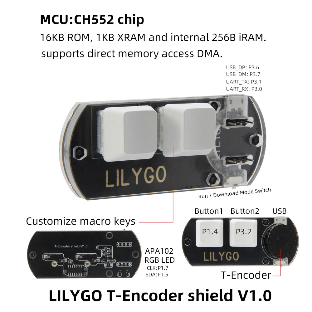 LILYGO® T-Encoder Shield V1.0 CH552 Customize Macro Keys With APA102 RGB LED Development Board T-Encoder Button Expansion Module