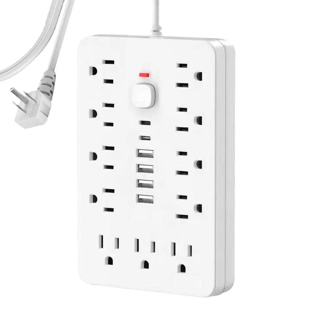 17-in-1 Plug Strip Plug Outlet Extender Strip Surge Protector Charging Station with 4 USB Ports and 2 Type-C Ports Flat Plug
