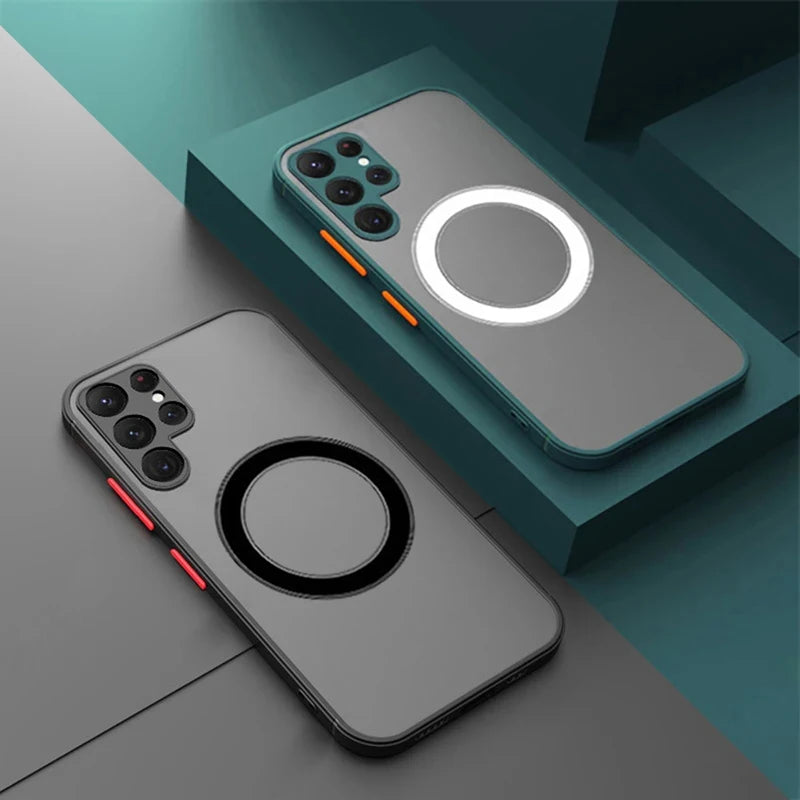 Luxury Matte Frosted For Magsafe Magnetic Wireless Charging Case For Samsung Galaxy S23 S22 S21 Ultra Plus Shockproof Hard Cover