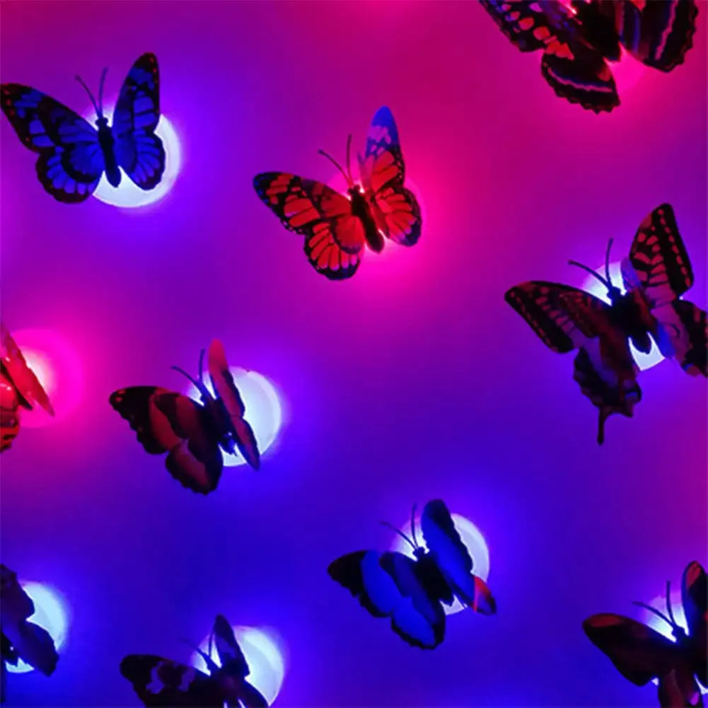 Double Layer Butterfly Night Lights Creative Colorful Luminous Butterfly Lights Lighting Pasteable Led Decorative Wall Lamp