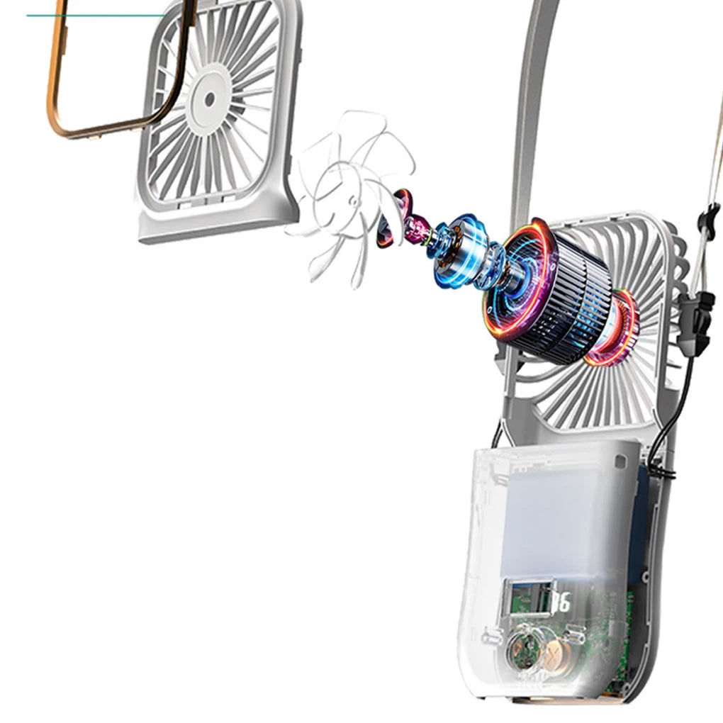 Portable Neck Fan USB Rechargeable Cooling Fan Digital Display Mini Ventilador Folding Hanging Neck Cooler Mute Neckband Fan - Stereotech