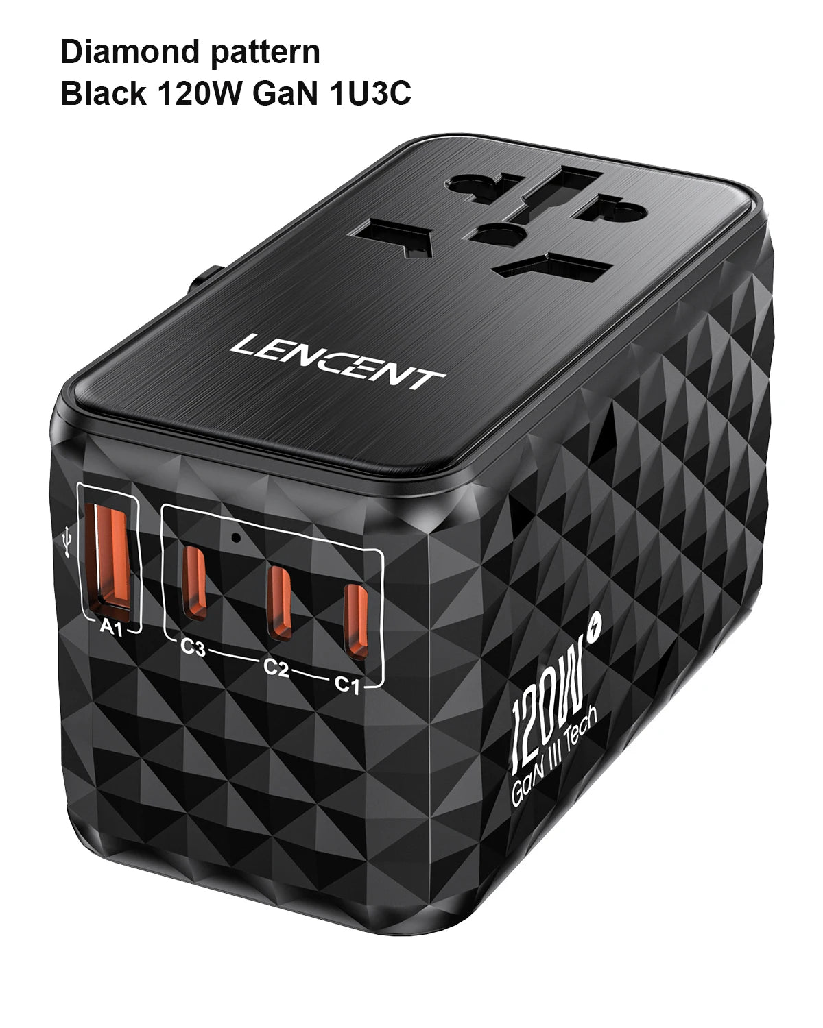LENCENT 120W/100W/65W GaN Universal Travel Adapter with1 USB-A+3 Type-C PD3.0 Fast Charger EU/UK/USA/AUS plug for Travel