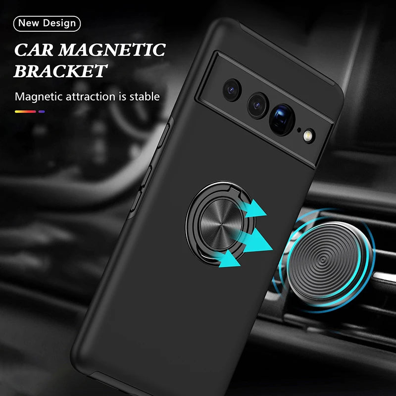 Heavy Duty Armor Shockproof Case For Google Pixel 7 Pro 6A Magnetic Metal Ring Holder Hard Plastic Phone Cover Coque Fundas