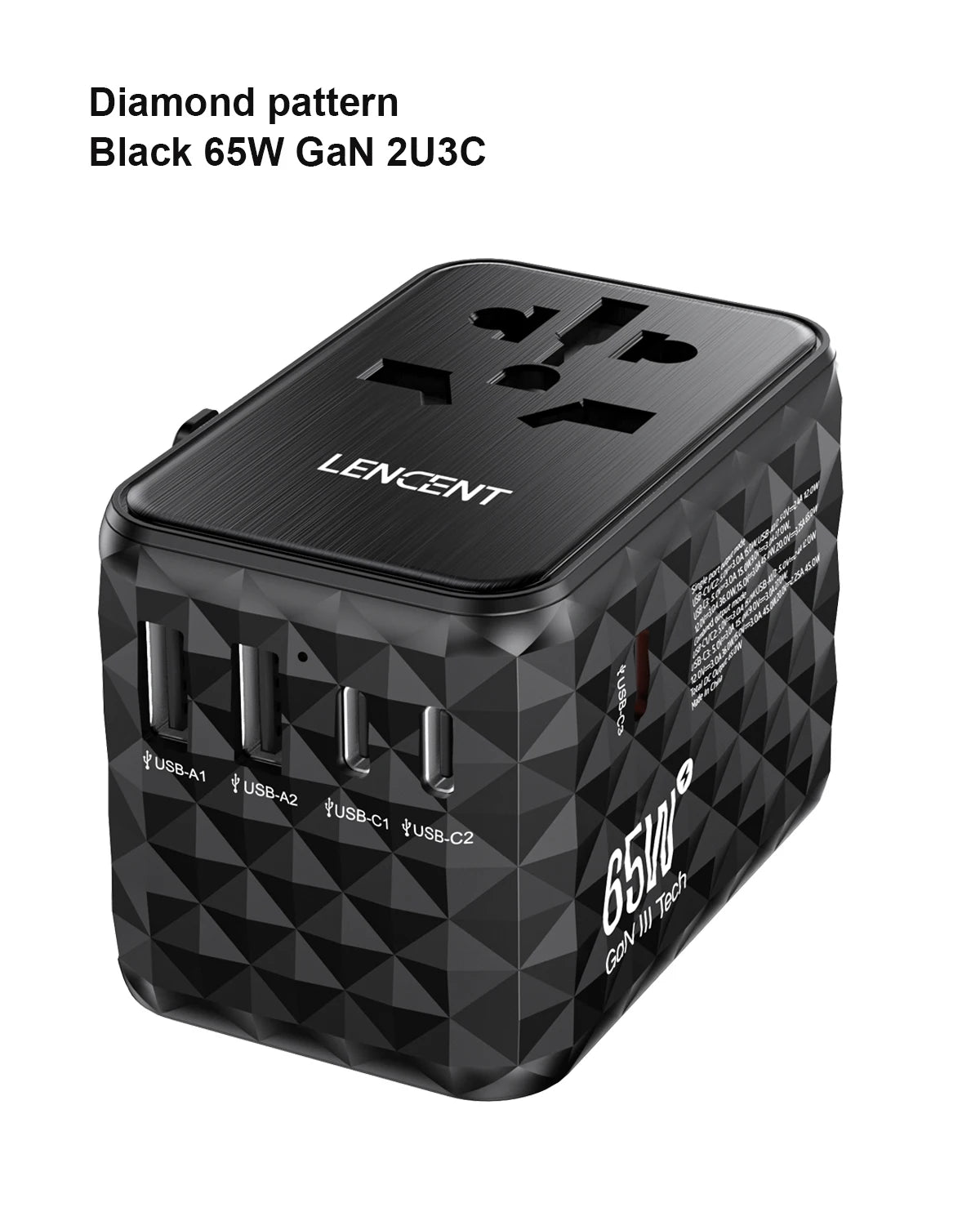 LENCENT 120W/100W/65W GaN Universal Travel Adapter with1 USB-A+3 Type-C PD3.0 Fast Charger EU/UK/USA/AUS plug for Travel
