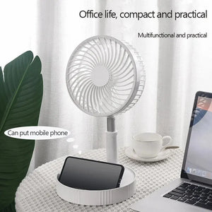 Portable Electric Fan Folding Telescopic Floor Standing USB Rechargeable Mini Brushless Fan for Home Office Air Conditioner - Stereotech