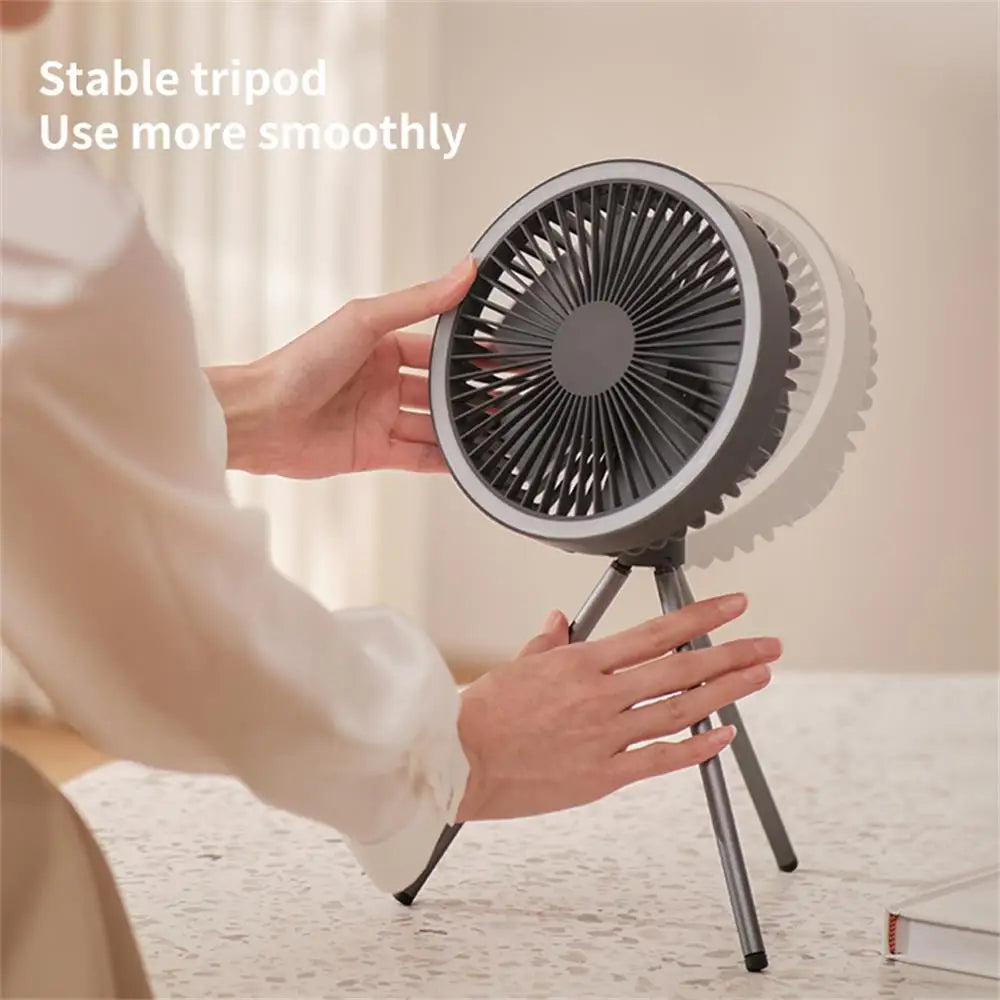 10000mAh Camping Fan Rechargeable Desktop Portable Circulator Wireless Ceiling Electric Fan with Power Bank LED Lighting Tripod - Stereotech