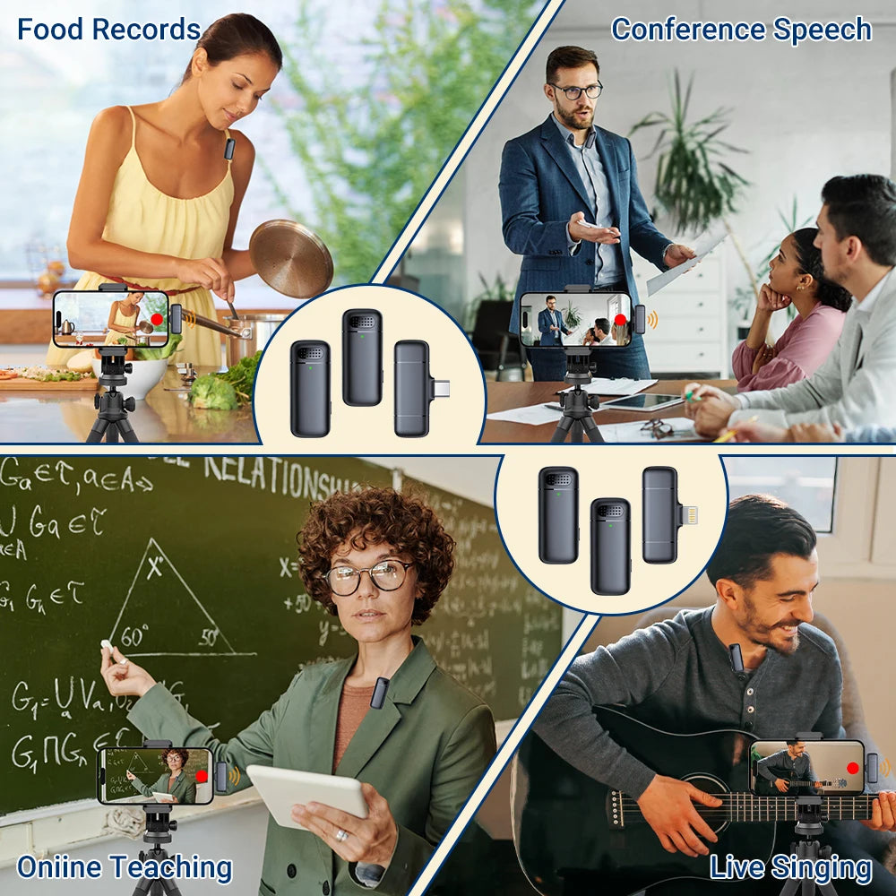 Basix 2.4G Wireless Stereo Lavalier Microphone with charging case for Live Interview Outdoor Mini Noise Cancelling Lapel Mic - Stereotech