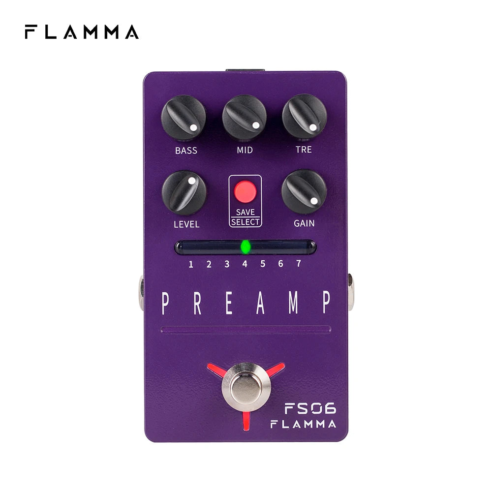 FLAMMA FS06 Preamp Pedal Digital Guitar Effects Pedal with 7 Preamp Models Preset Save Slot Built-in Cabinet Simulation