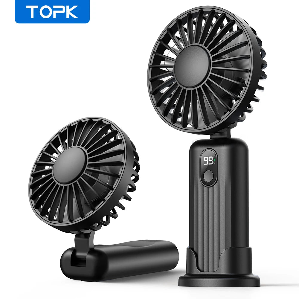 TOPK 5000mah Mini Portable Fan, USB Desk Electric Fan, Small Personal hand Fan with USB Rechargeable Cooling Neck Fans for Room - Stereotech