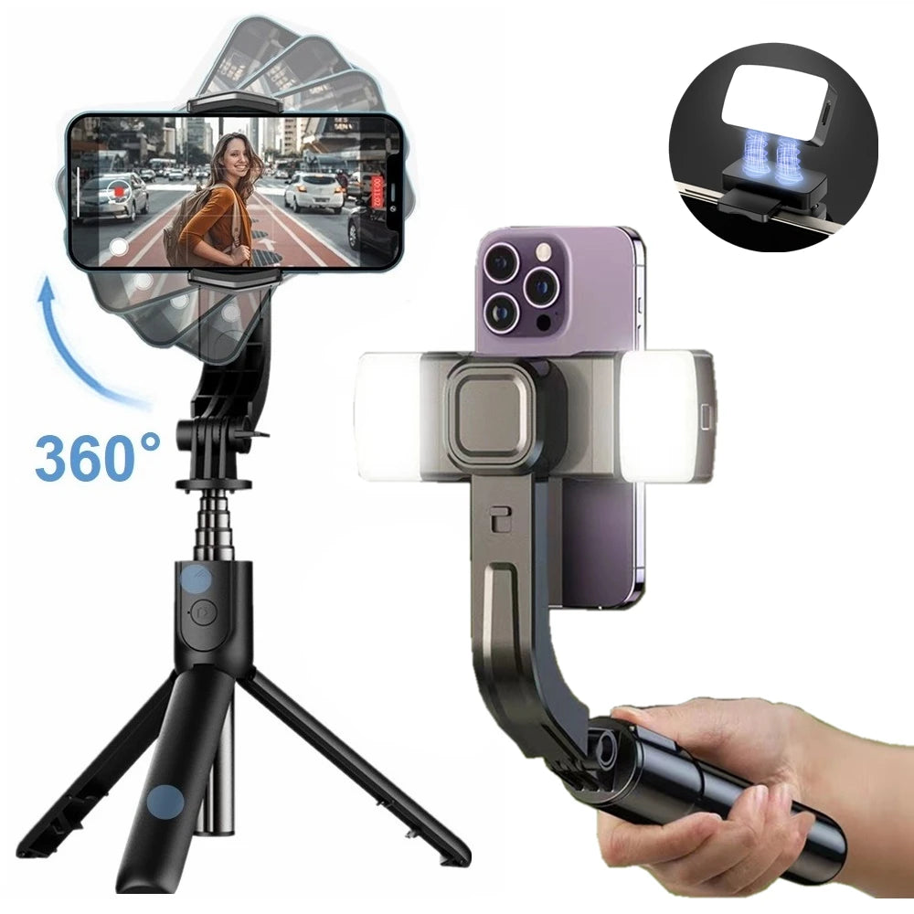 360° Rotatable 1-Axis Foldable Gimbal for Mobile Anti Shake Smartphone Stabilizer Selfie Stick with Tripod and Remote Control