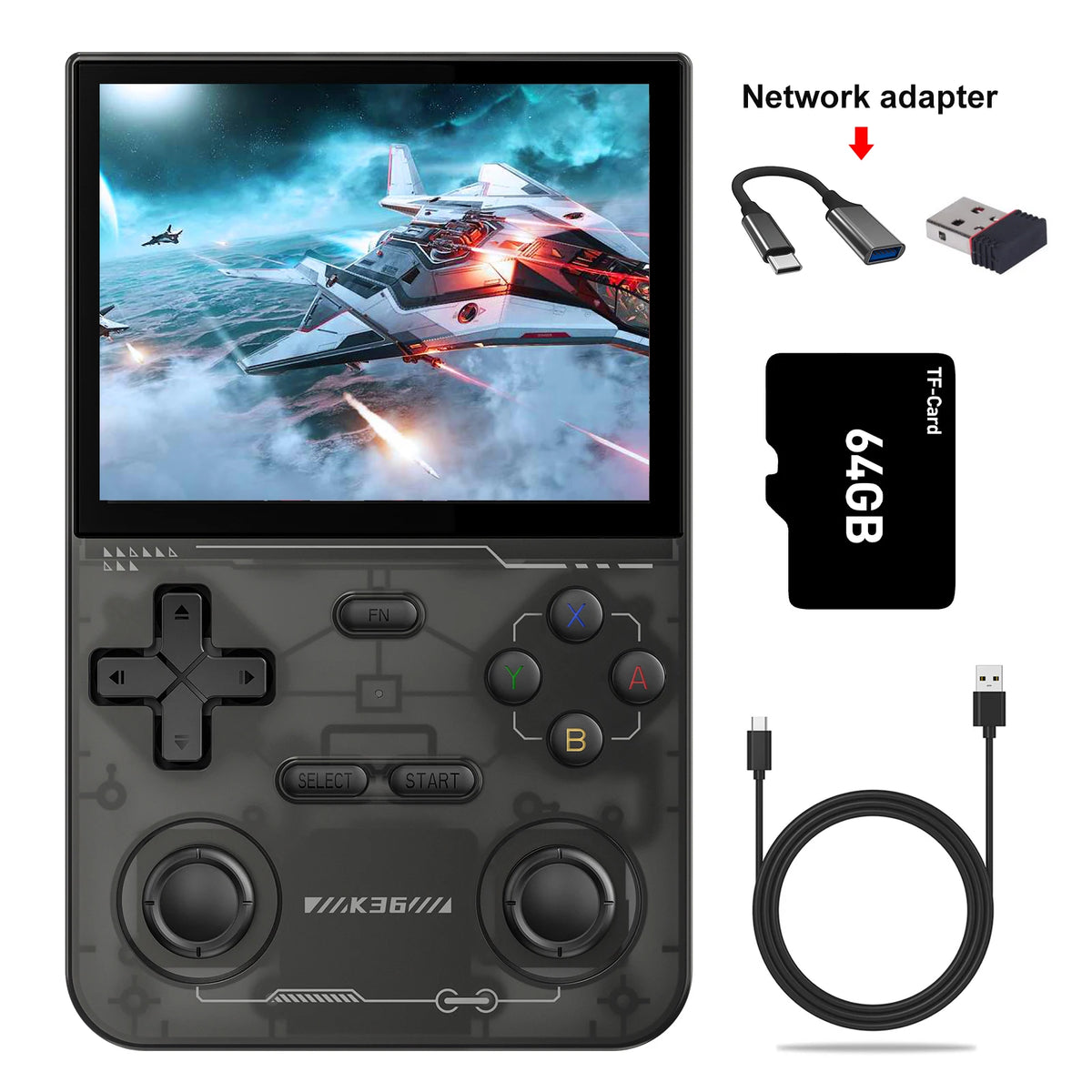 GAMINJA Open Source K36 Handheld Game Console 3.5Inch IPS Screen Built in 16000 Games Supports online doubles For PS1/PSP/DC/N64