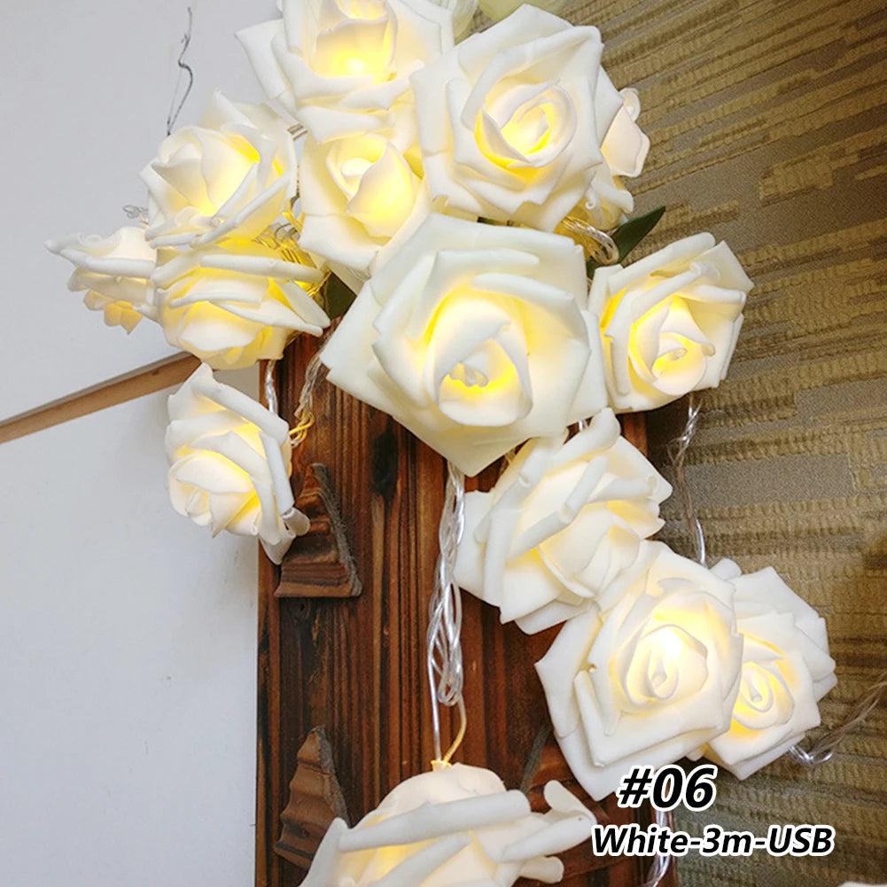1.5/3m LED Rose Flower String Lights Battery Garland Artificial Bouquet Foam Fairy Lights For Valentine&#39;s Day Wedding Decoration