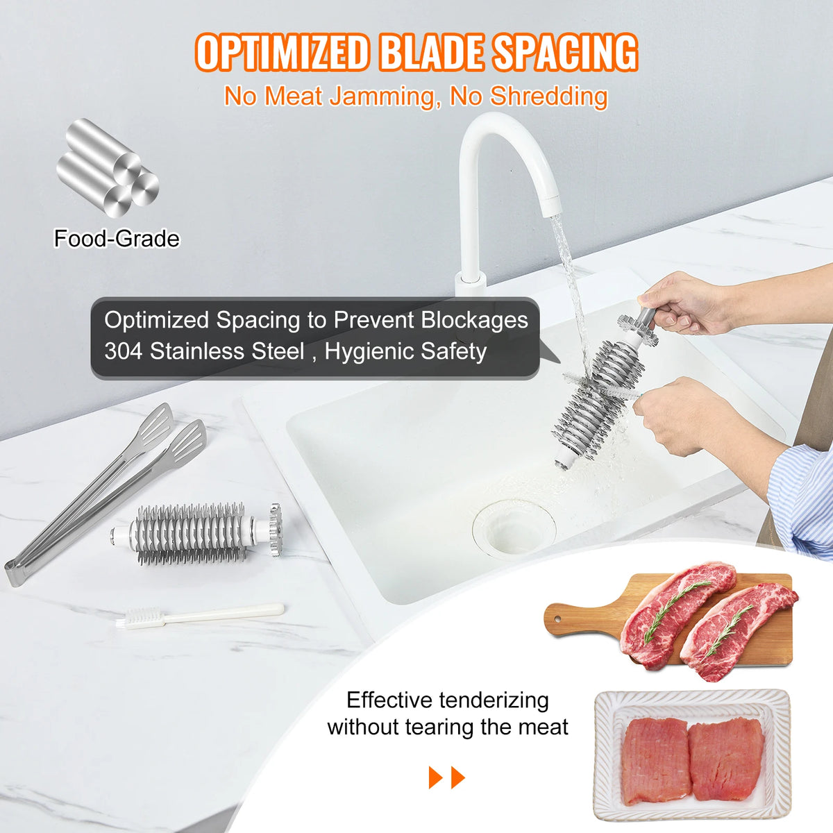 VEVOR Commercial Meat Tenderizer Heavy Duty Stainless Steel Kitchen Tool with Handle Meat Tong and Cleaning Brush 450W Electric