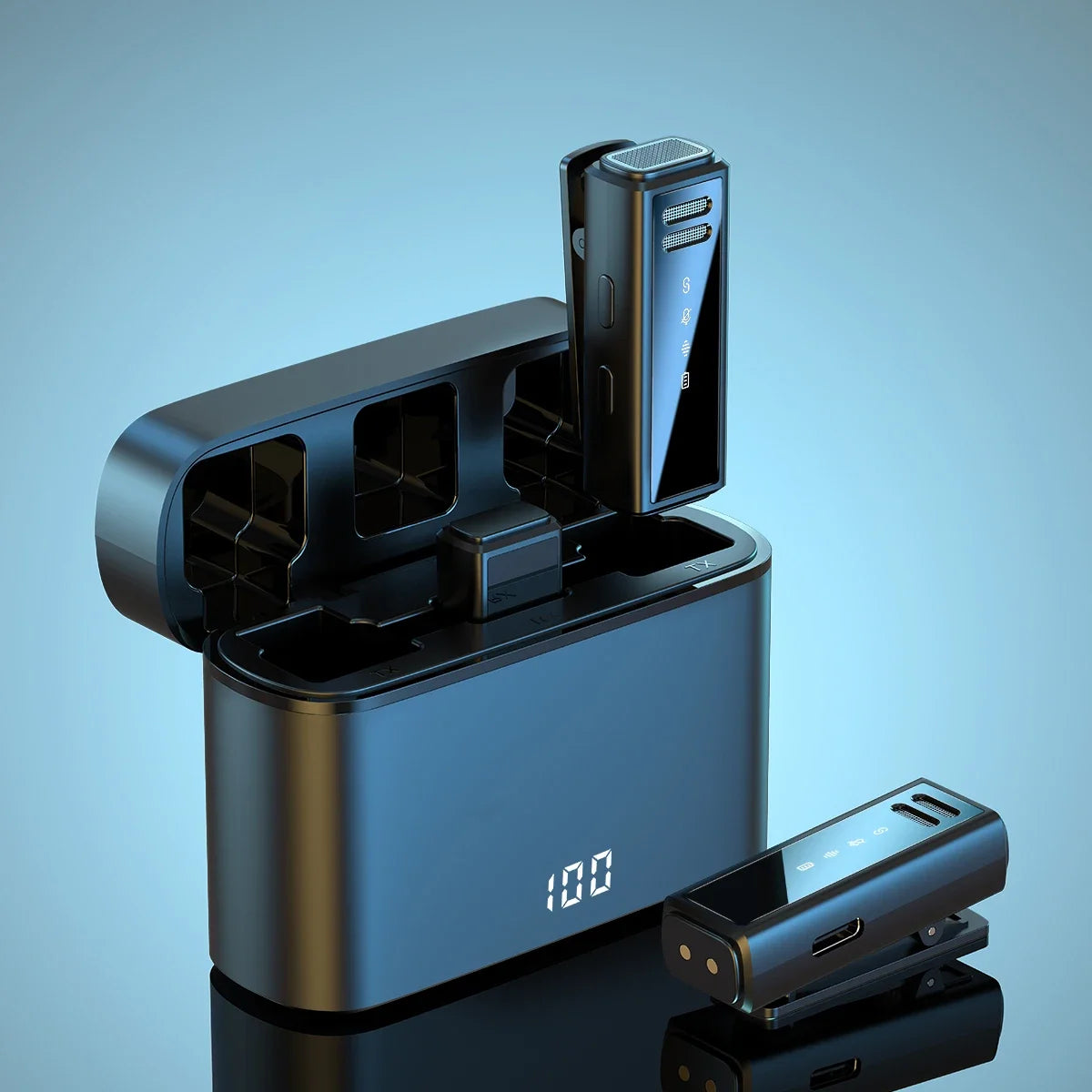 FIFAR Wireless Lavalier Microphone Mini Portable Noise Reduction Audio Recording Microphone For iPhone Android With Charging Box - Stereotech