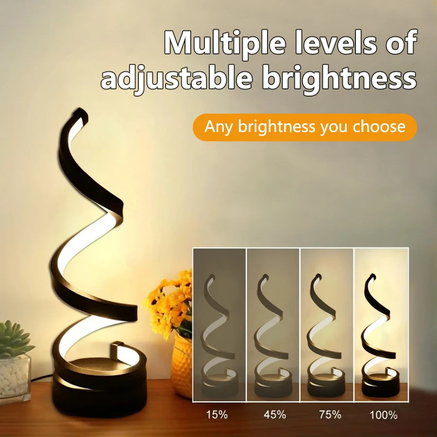 Modern Spiral Table LED Night Light Dimmable Desk Lamp Living Room Nightstand Lamp Bedside Table Study Office Bedroom Decoration