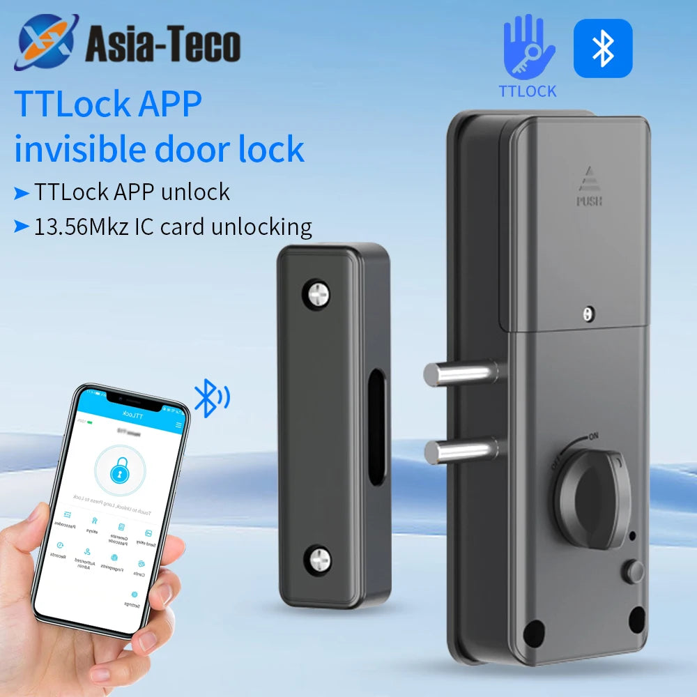 TTLOCK Smart Lock APP IC Card Keyless Unlock Invisible Door  Electronic Bolt Lock Indoor Wooden Door Burglar Conceal Motor Lock