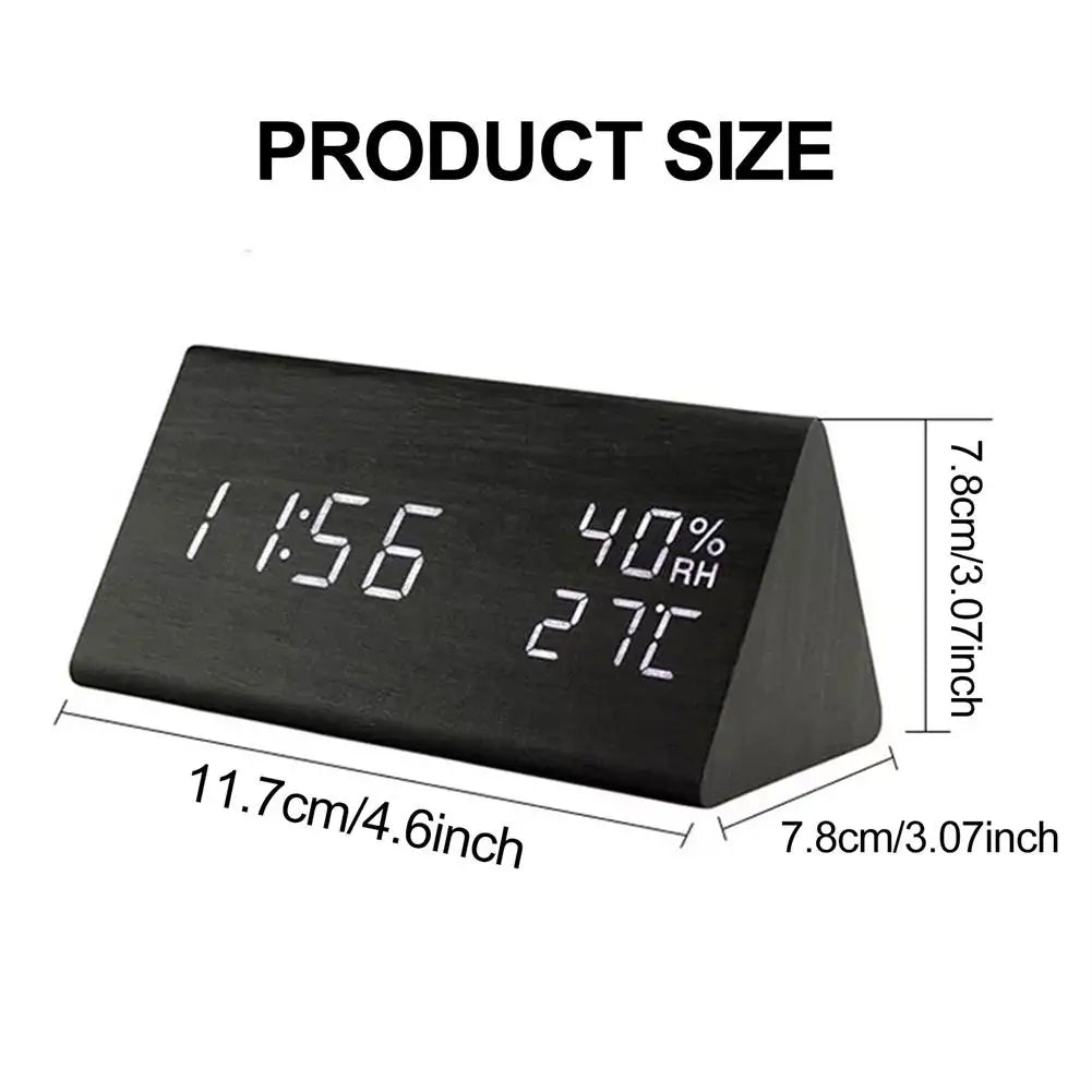 Digital Alarm Clock Desktop Wooden Snooze LED Clocks Sound Control Electronic Display Clock Thermometer Home Decor Gift